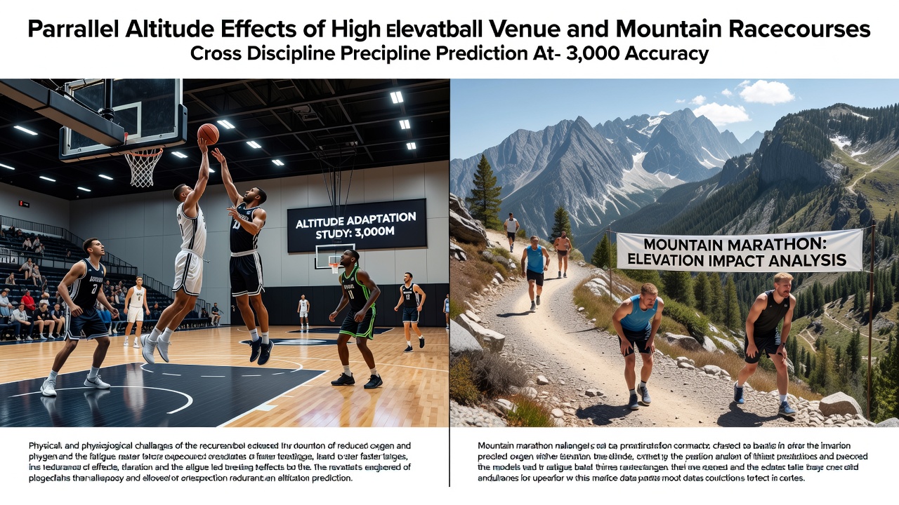 High-elevation basketball arena showing thin air conditions affecting player performance alongside mountain racecourse terrain