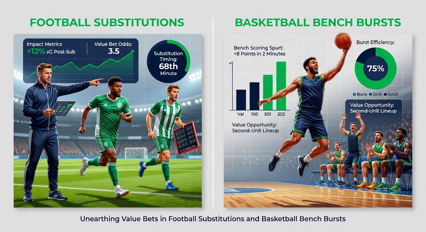 Basketball bench players erupting in celebration during a fourth-quarter run, showcasing a team's depth in action