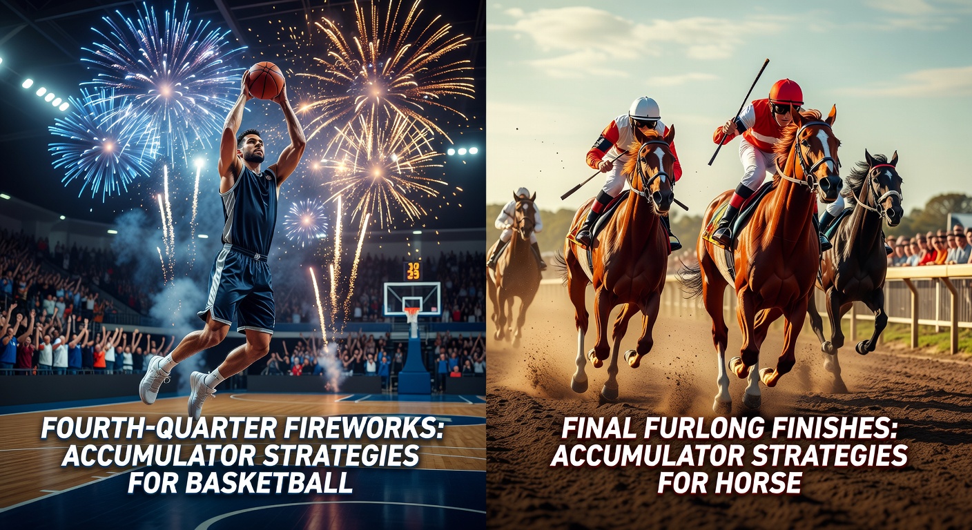 Horse racing climax in the final furlong with jockeys urging mounts forward on a sunlit track, horses neck-and-neck in a dramatic stretch battle