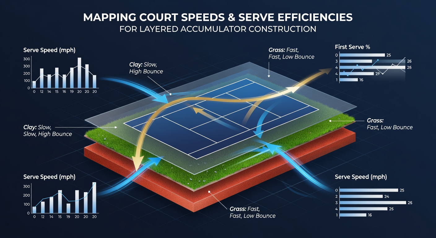 Comparison of tennis court surfaces highlighting speed variations and serve impact zones on grass, clay, and hard courts