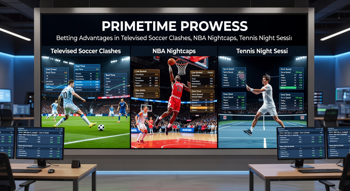 Vibrant night tennis session on a grand slam court with players in action under stadium lights, overlaid with live betting interfaces