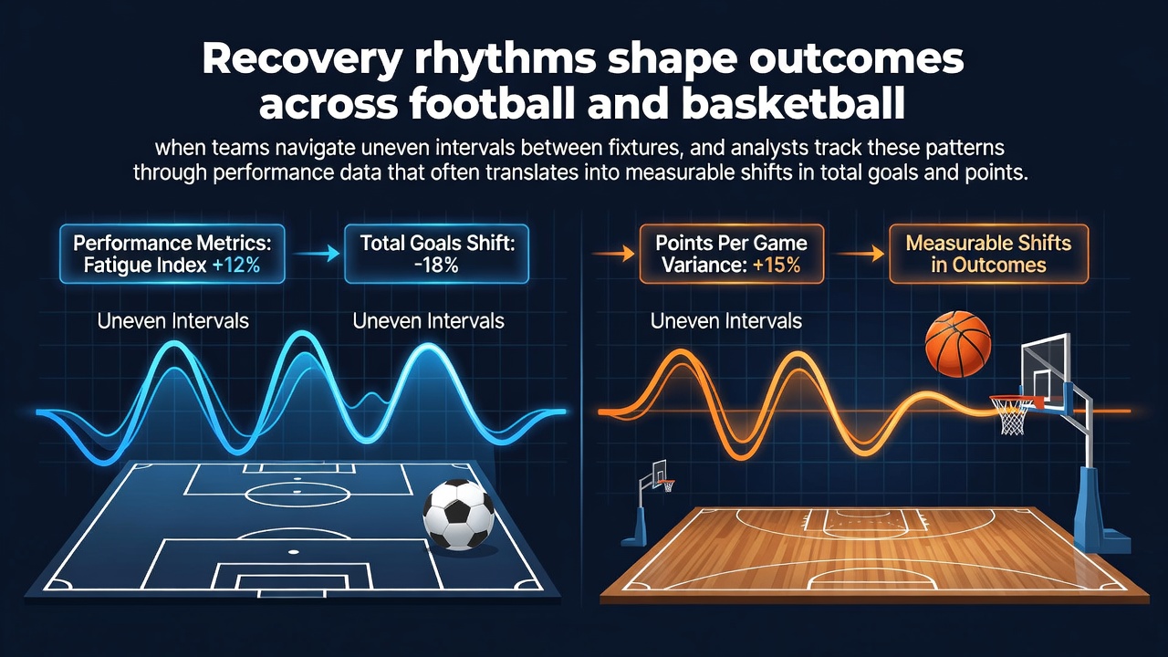 Football and basketball players resting between matches as analysts review recovery data on screens