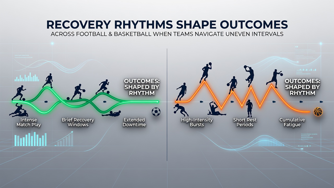Analysts reviewing performance charts showing goals and points trends related to recovery intervals in team sports