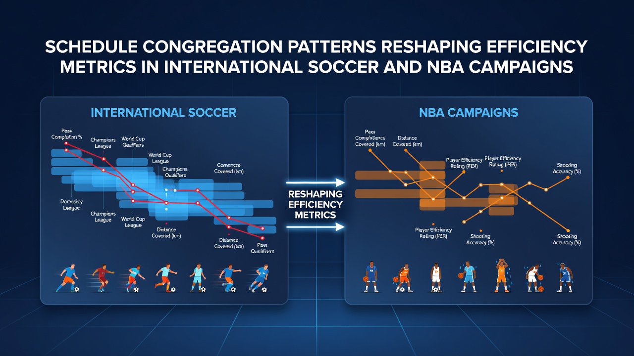 Data charts illustrating efficiency metric changes during congested periods in soccer and basketball