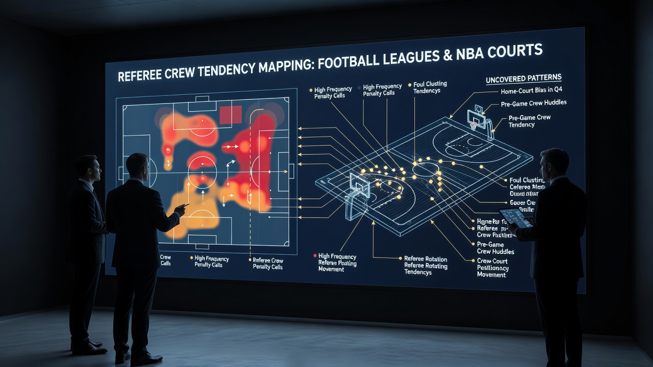 NBA officials reviewing foul statistics on a tablet during halftime of a professional game