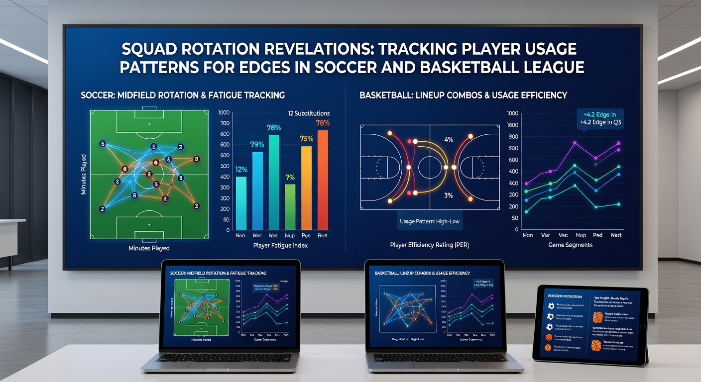 Detailed player statistics charts and graphs displaying usage patterns across soccer and basketball seasons