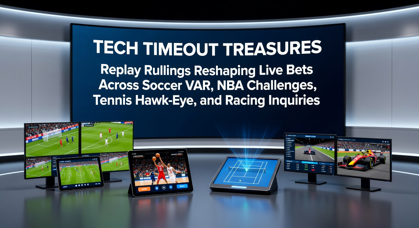 Soccer referee reviewing a VAR decision on a monitor during a tense match moment, with players waiting anxiously on the pitch