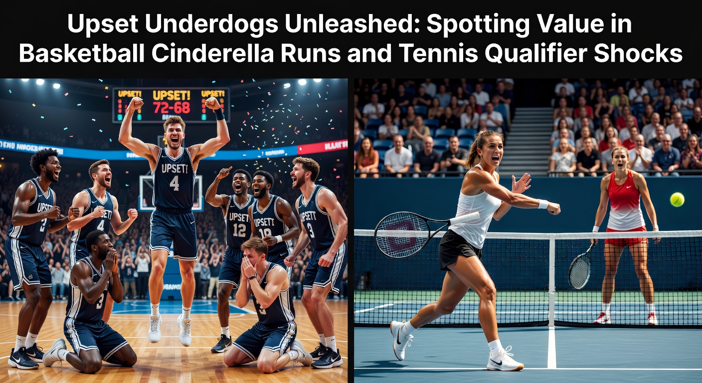 A basketball player from an underdog team celebrates a buzzer-beater shot during March Madness, crowd in frenzy behind