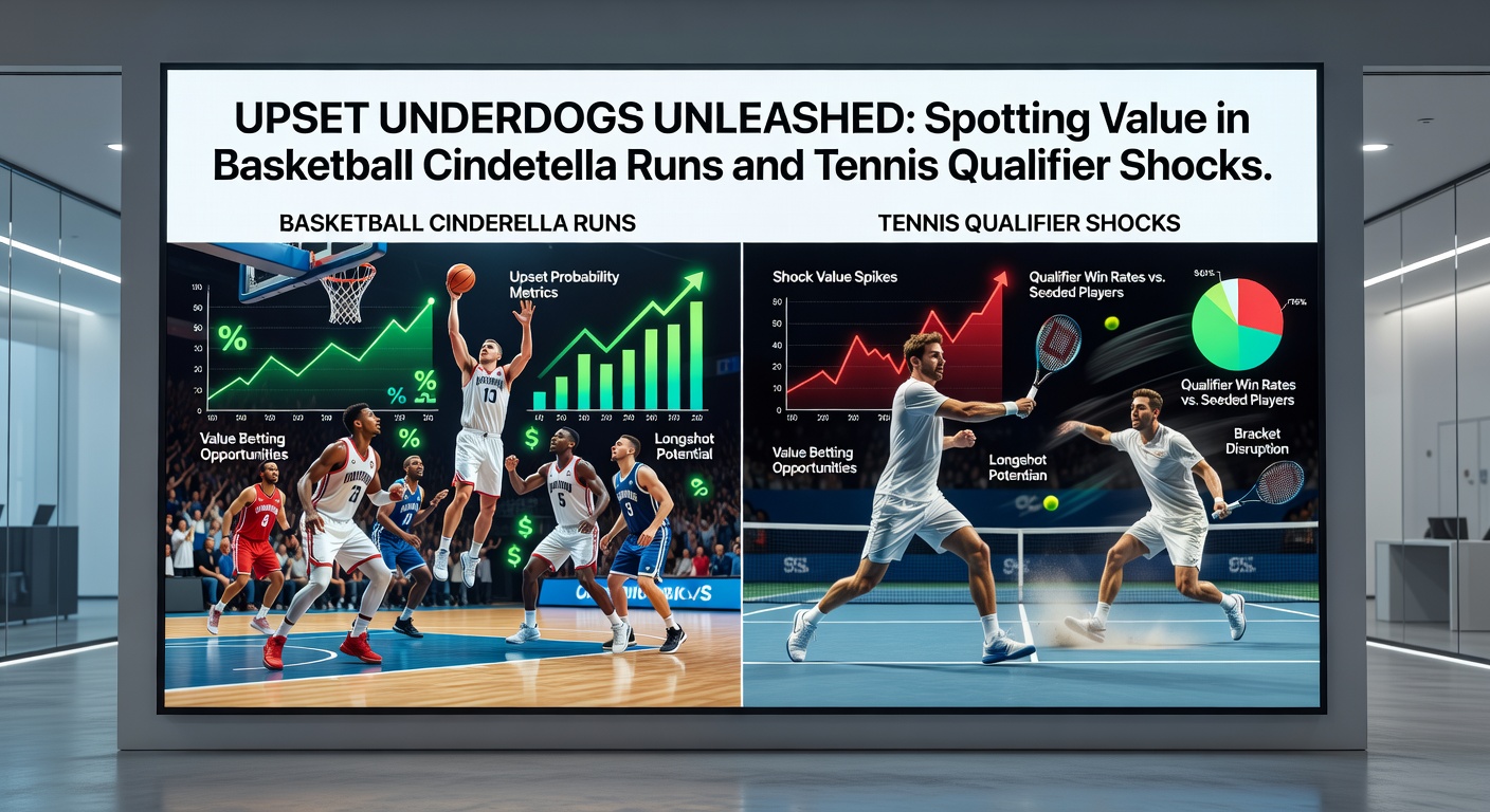 Tennis qualifier lunges for a forehand winner against a top seed on a clay court, shocking the crowd