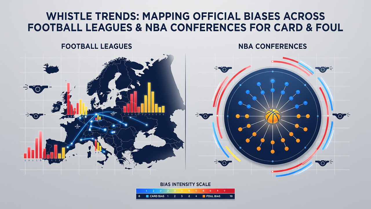 Chart comparing foul call frequencies and card issuance rates between Eastern and Western NBA conferences during the 2025-2026 season