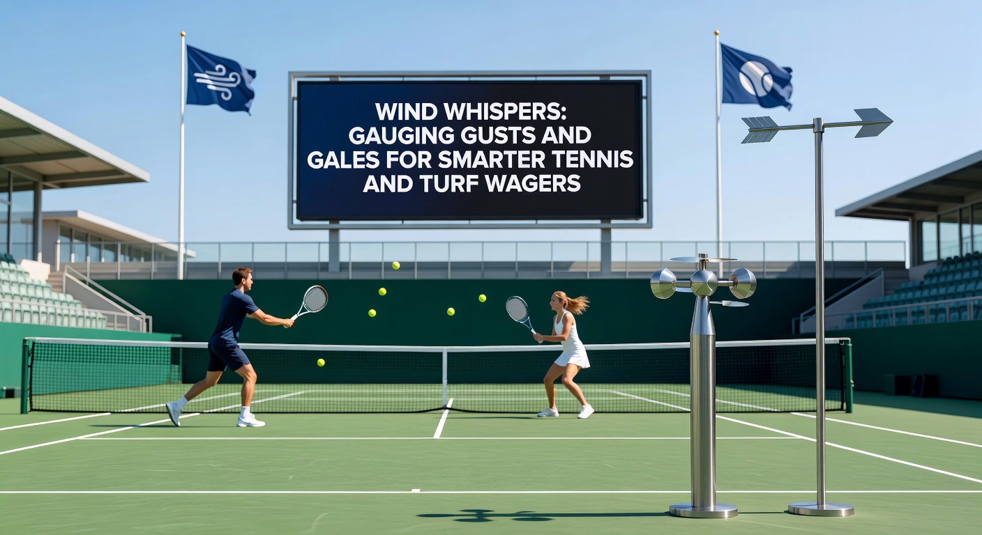 Horse racing on a turf track with visible wind bending jockey silks and manes, horses leaning into gusts during a straight-line sprint